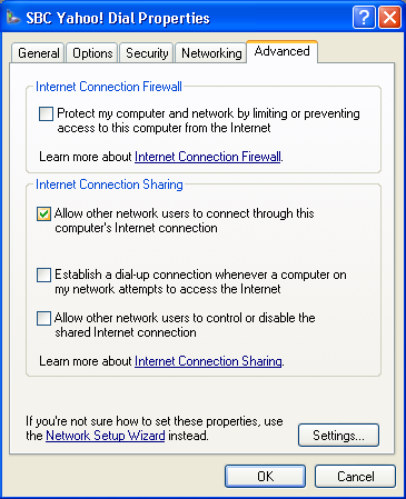 dial-up connection properties